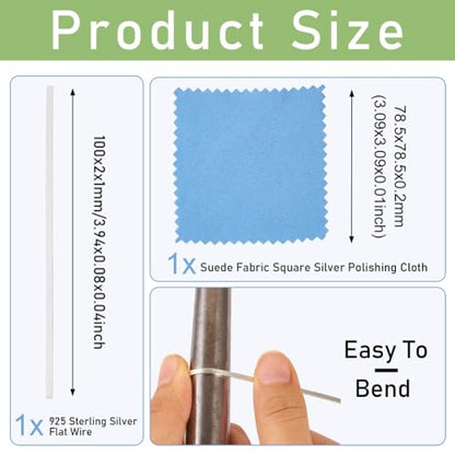 0.3 ft 925 Sterling Silver Flat Bezel Strip Wire 2mm Soft Metal Stamping Wire with 1pc Cleaning Cloth for Stone Cabochon Rings Bangles Jewelry Making Findings
