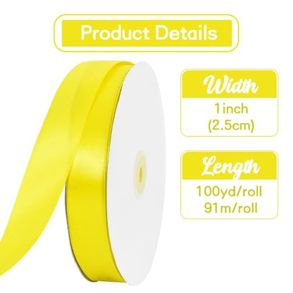 1 Inch x 100yds Light Yellow Satin Ribbon for Crafts