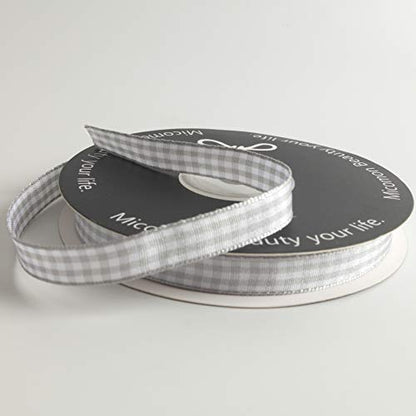 Gray Gingham Plaid Checked Ribbon 25 Yards Each Roll 100% Polyester