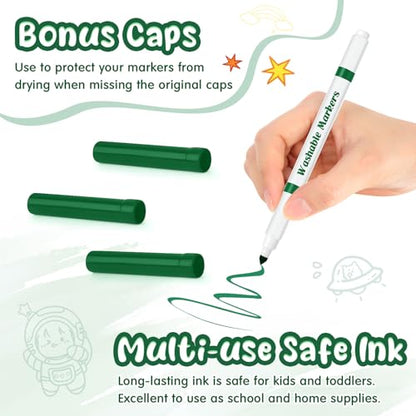 18 Pcs Line Washable Markers Dark Green Fine Tip Markers for Kid (18 Count)