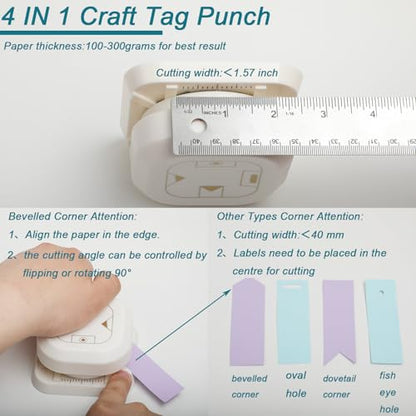 Craft Tag Punch Tag Paper Punches 4 in 1 Hole Puncher for Making Scrapbooking DIY Crafts Paper Punches