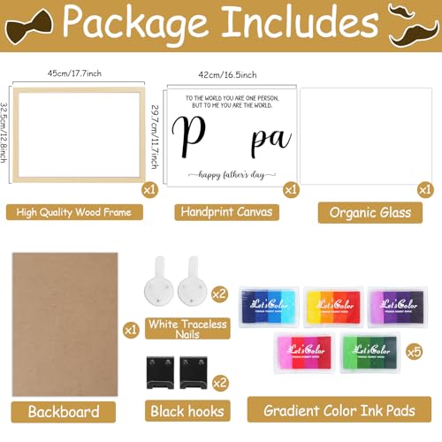 Best Papa Handprint Art Gifts DIY Kit Father's Day Craft from Daughter or Son Handprint Keepsake with Wood Frame for Him Dad Papa Grandpa Father's Day Birthday Holiday Activities 12x16inch