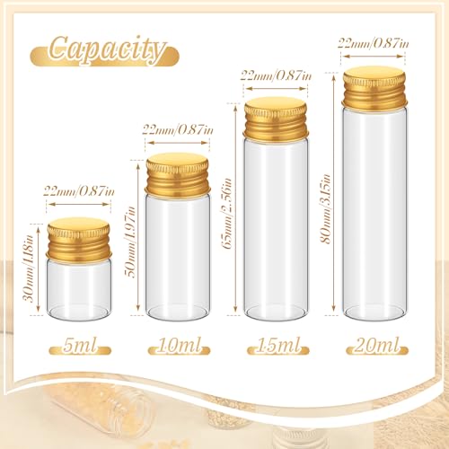 100 Pcs Small Clear Vials Spice Mini Jars with Lids Mini Glass Bottles with Screw Aluminum Metal Caps Tiny Jars Sample Containers for Powder Cream Cosmetic Jewelry Wedding (100 Count)