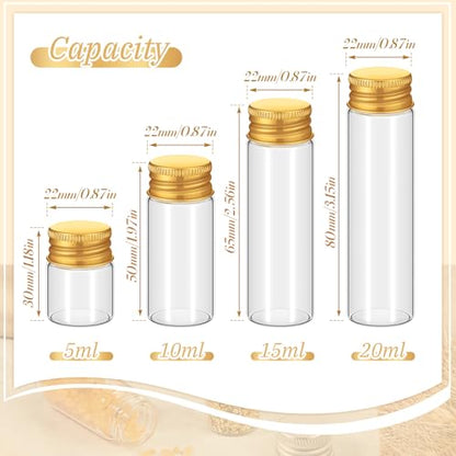 100 Pcs Small Clear Vials Spice Mini Jars with Lids Mini Glass Bottles with Screw Aluminum Metal Caps Tiny Jars Sample Containers for Powder Cream Cosmetic Jewelry Wedding (100 Count)