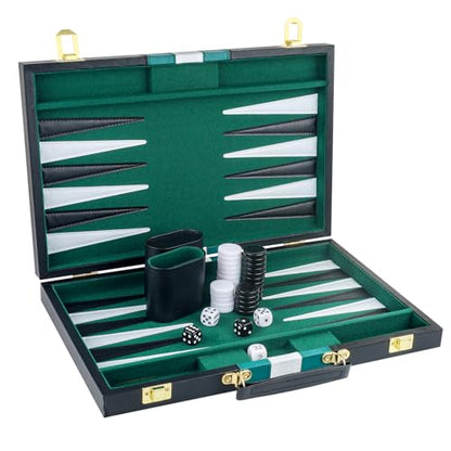 Backgammon Set 2 Players Classic Backgammon Sets for Adults Board Game with Black PU Leather Case Portable and Travel Backgammon Set