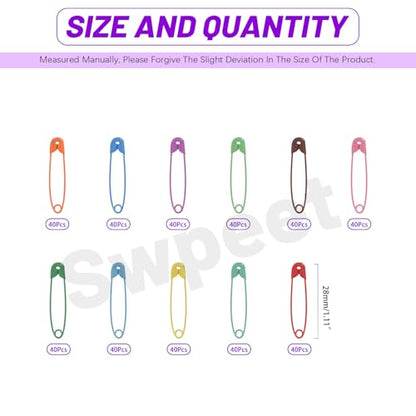 440Pcs 28mm 1.11 Inch Colorful Safety Pins Assortment Kit