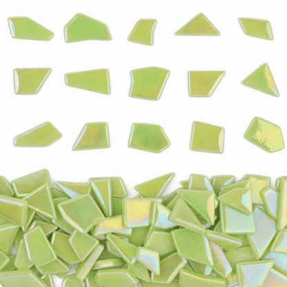Iridescent Green Glass Mosaic Tiles for Crafts Bulk (7.05 Ounce)