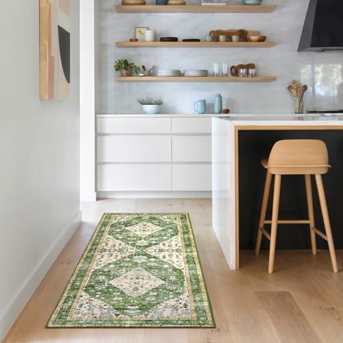 Felice Boho Runner Rugs 2x5 Green Kitchen Runner Rugs Non Skid Washable