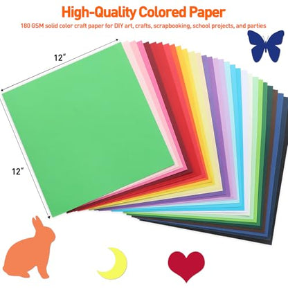 12" X 12" Colored Cardstock Bulk 150 Assorted Sheets in 30 Colors Construction Paper Card Stock Printer Paper for DIY Crafts