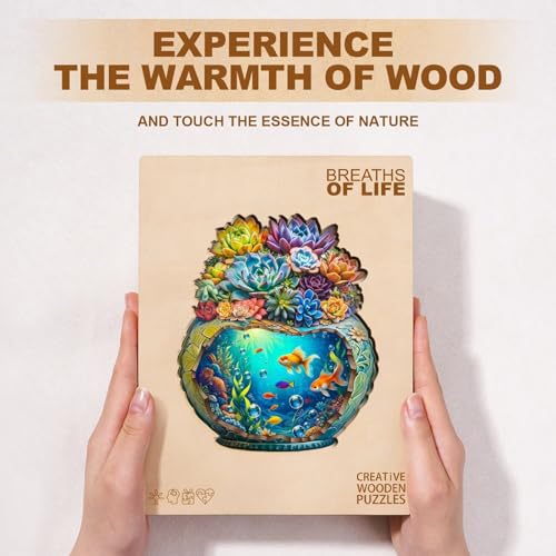Succulent Ocean Puzzles Potted Colorful Plants Flowers Aquarium Vase Fish Puzzle Adults Gifts for Women Men Wooden 165 Pieces 11.4 * 10.0in