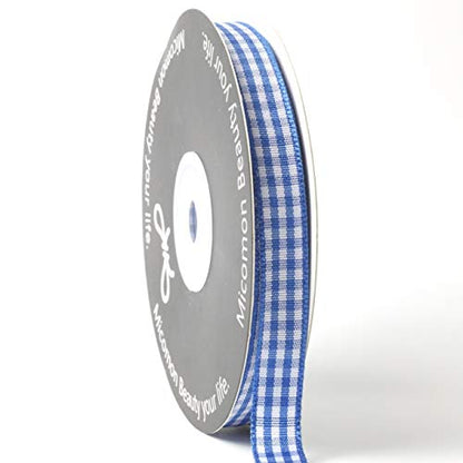 Ink Blue Gingham Plaid Checked Ribbon 25 Yard Each Roll 100% Polyester (75 Foot)