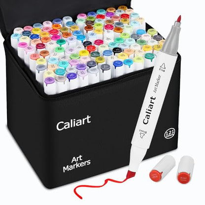121 Colors Alcohol Markers Dual Tip Art Marker Set Chisel & Fine (121 Count)
