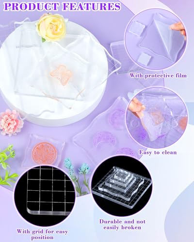 7 Pieces FIVEIZERO Acrylic Stamp Block with Grid Lines (7 Count)
