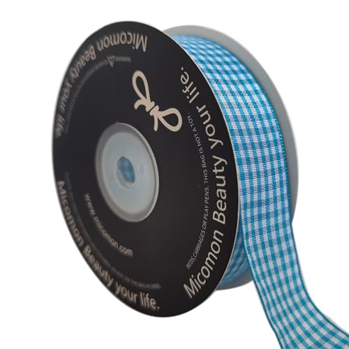 1 Inch Vivid Blue and White Woven Edge Plaid Ribbon Polyester Gingham Ribbon 25 Yards Each Roll