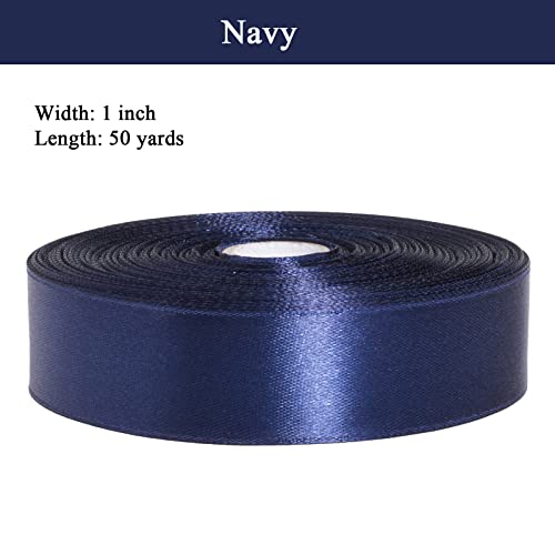 1 Inch Navy Solid Satin Ribbon for Gift Wrapping (150 Foot)