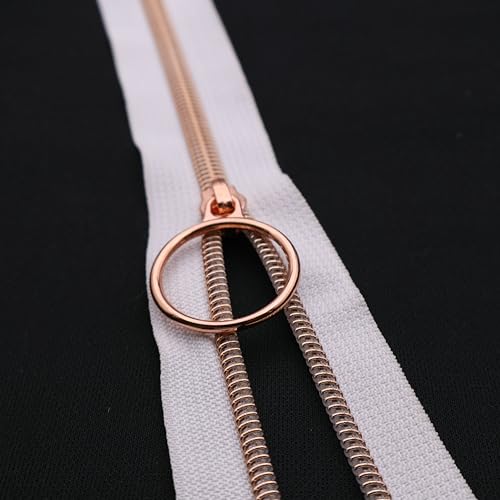 5 Rose Gold Metallic Teeth Nylon Coil Zippers by The Yard Bulk 10 Yards White Zipper Tape with 25pcs Rose Gold Ring Pull Sliders for DIY Sewing Tailor Craft Bag