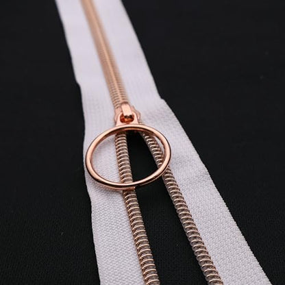 5 Rose Gold Metallic Teeth Nylon Coil Zippers by The Yard Bulk 10 Yards White Zipper Tape with 25pcs Rose Gold Ring Pull Sliders for DIY Sewing Tailor Craft Bag