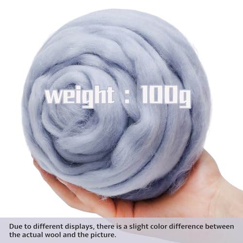 3.53oz Needle Felting Wool Roving for Needle Felting Ash Blue Felting Wool (3.5 Ounce)