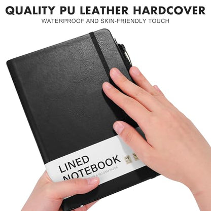 1 Set Lined Notebook Journal with Pen A5 Notebooks 100 GSM College Ruled Hardcover Notebook PU Leather Notepad with Pen Holder for Office School