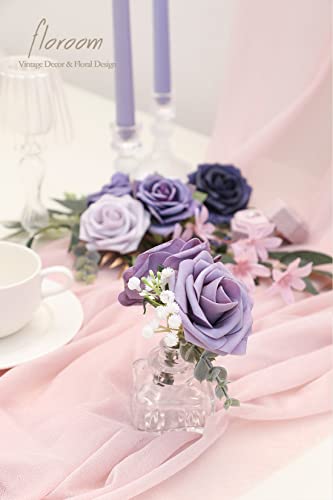 Artificial Flowers 25pcs Real Looking Lavender Purple Ombre Colors Foam Fake Roses with Stems for DIY Wedding Bouquets Bridal Shower Floral Centerpieces Party Tables Home Decorations (25 Count)