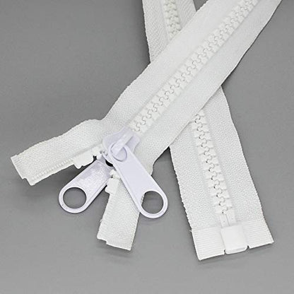 1PCS #10 84 Inch Heavy Duty Zippers for Sewing Separating Large Plastic Zippers White Tape with Double Pull Tab Slider