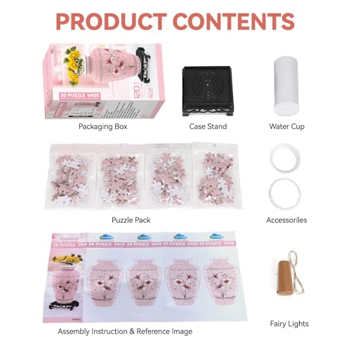 3D Puzzle Vase for Adults with 120 Plastic Pieces (120 Count)