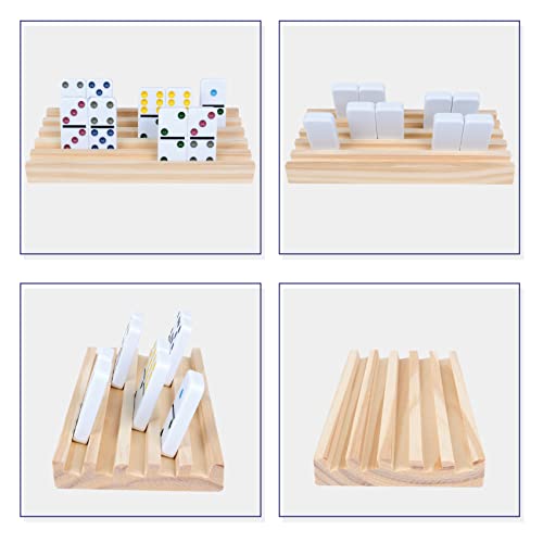 Wooden Domino Racks Set of 8 Trays with Felt Bottom for Mexican Train Dominoes Games