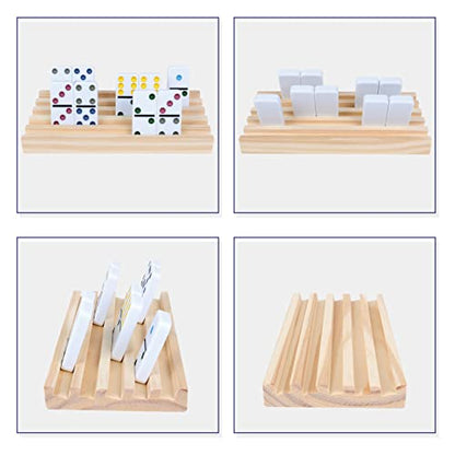 Wooden Domino Racks Set of 8 Trays with Felt Bottom for Mexican Train Dominoes Games
