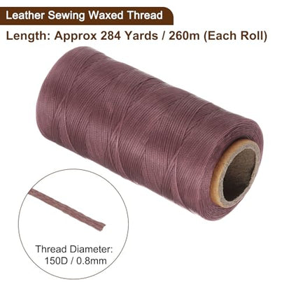 150D 0.8mm Flat Waxed Thread 284 Yards Polyester Leather Sewing Waxed String Hand Stitching Waxed Cord for Leather Stitching Sewing Bookbinding DIY Craft Brick Red