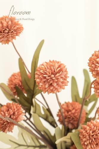 5pcs Burnt Orange Faux Silk Mums Artificial Flowers (5 Count)