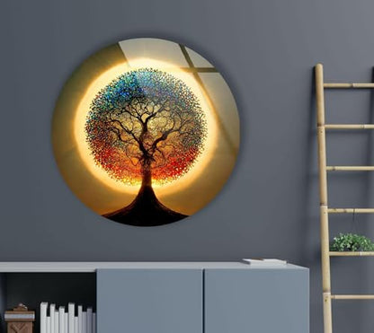 10''(25cm) Diameter Life of Tree Round Glass Wall Art Tempered Glass Printing Wall Decor Large Wall Art Wall Hangings