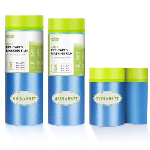 3 Rolls Pre Taped Masking Film for Painting (3 Count)