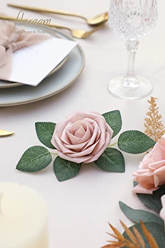 Artificial Flowers 25pcs Real Looking Shabby Blush Foam Fake Roses with Stems for DIY Wedding Bouquets Bridal Shower Centerpieces Floral Arrangements Party Tables Home Decorations (25 Count)