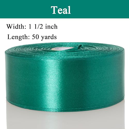 1 1 2 Inch Teal Solid Satin Ribbon for Gift Wrapping