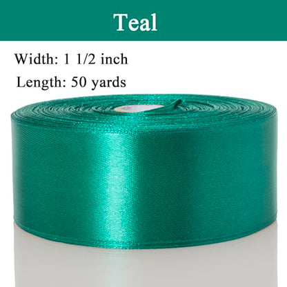 1 1 2 Inch Teal Solid Satin Ribbon for Gift Wrapping