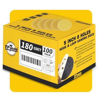 100PCS 5 Inch 180 Grit 125mm 8 Hole Sanding Discs Sandpaper (100 Count)