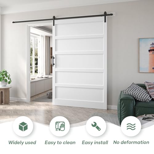 60x84 inch White Barn Door with 10FT Sliding Door Hardware Kit Included & Handle