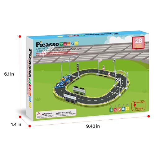 Magnet Tile Building Block Construction Toy Set Street Sign Traffic Kit Highway Road Race Track with Bumper Barricade Accessory Sticker Education Magnetic Tiles Kids Age 3+ PTR03