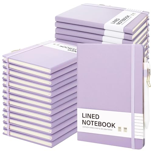 30 Set Lined Notebook Journals with Pens A5 Notebooks 100 GSM College Ruled Hardcover Notebook PU Leather Notepad with Pen Holder for Office School