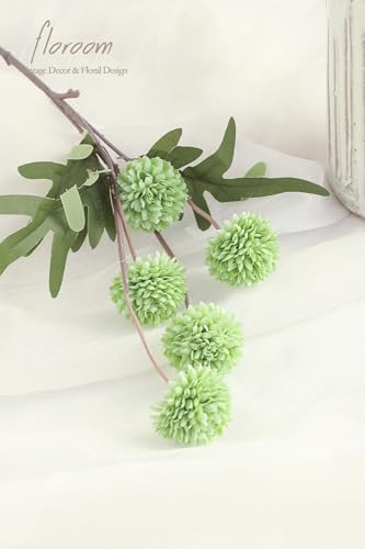 6pcs Elf Green Faux Silk Mums Artificial Flowers (6 Count)