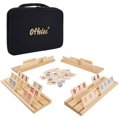 Upgraded Rummy Cube Game Set & 4 Wooden Racks