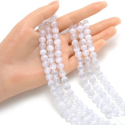 45pcs Adabele Natural White Selenite Crystal Gemstone Not Dyed 8mm Round Beads (47 Count)