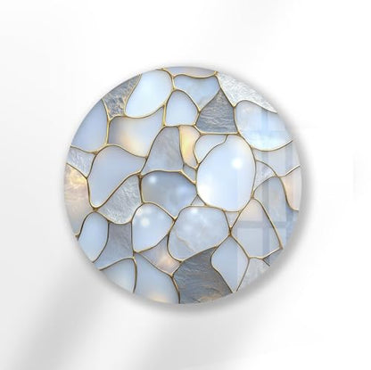 39,4''(100cm) Diameter White Stone Mosaic Round Glass Wall Art Tempered Glass Printing Wall Decor Large Wall Art Wall Hangings