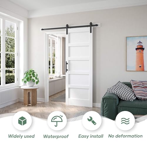 30x84 inch White Barn Door with 5.5FT Sliding Door Hardware Kit Included & Handle
