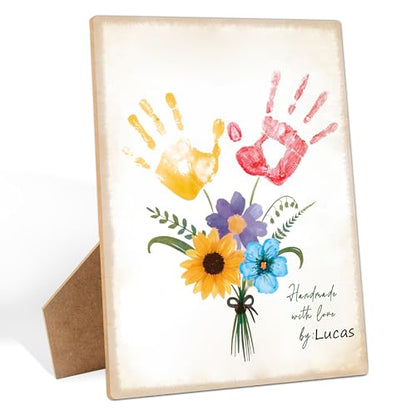 Flower Bouquet Handprint Art Keepsake Making Wooden Sign with Stand 9x12"
