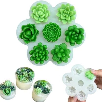 7 Cavity Succulent Candle Molds for Wax Soap Resin Fondant Baking Decor (7 Count)