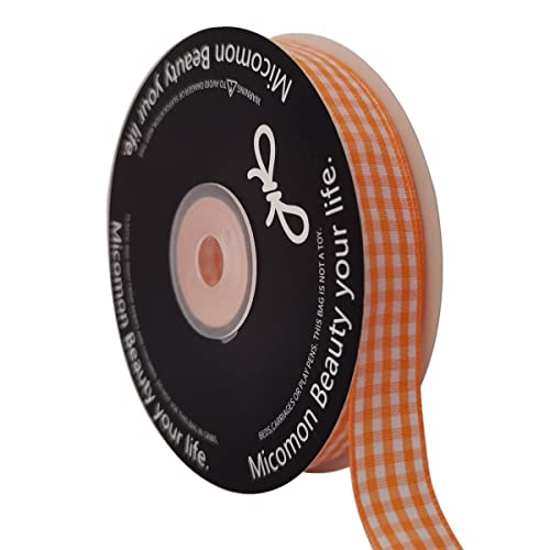 Orange Gingham Plaid Checked Ribbon 25 Yards Each Roll 100% Polyester