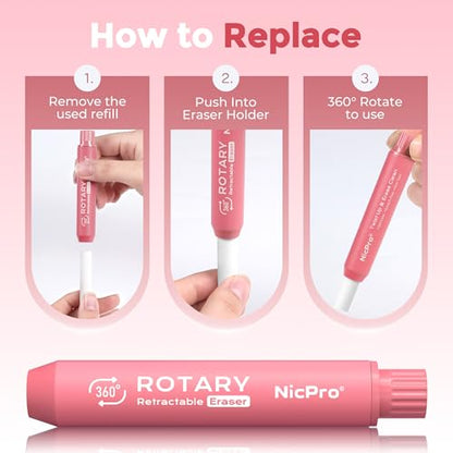 Rotary Retractable Eraser with 5 PCS Refills (6 Count)