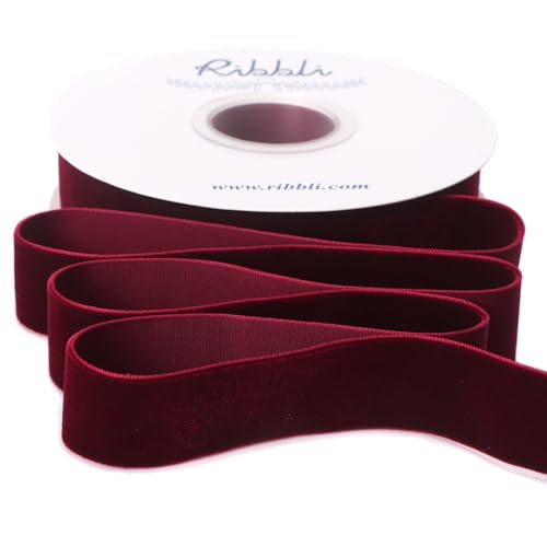 Burgundy Velvet Ribbon 1 Inches Continuous10 Yard Spool Red Christmas Ribbon for Gift Wrapping Crafts Home Decor