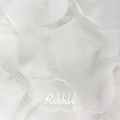 White Chiffon Ribbon 1 Inch x 20 Yard Handmade Fringe Chiffon Silk Ribbon White Ribbon for Gifts Wrapping (60 Foot)